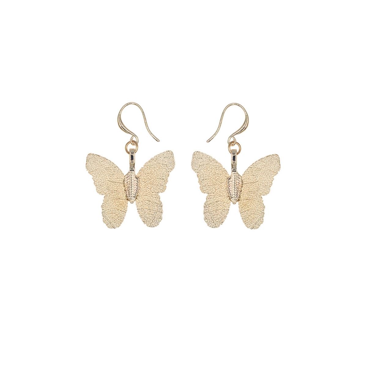 Gold Dipped Real Leaf Butterfly Earrings