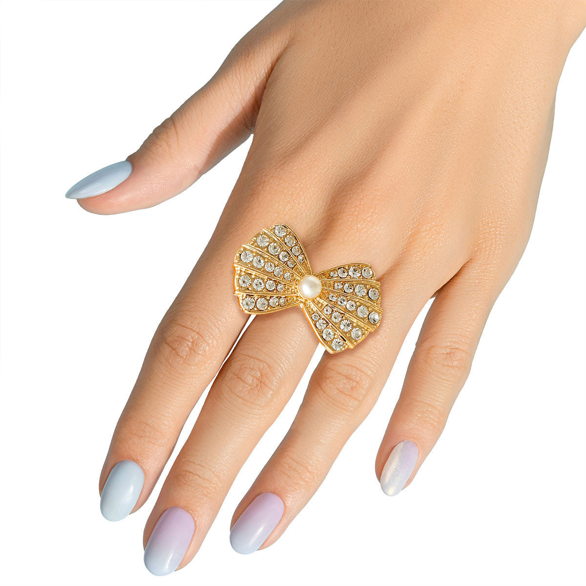 Gold Rhinestone Bow Ring