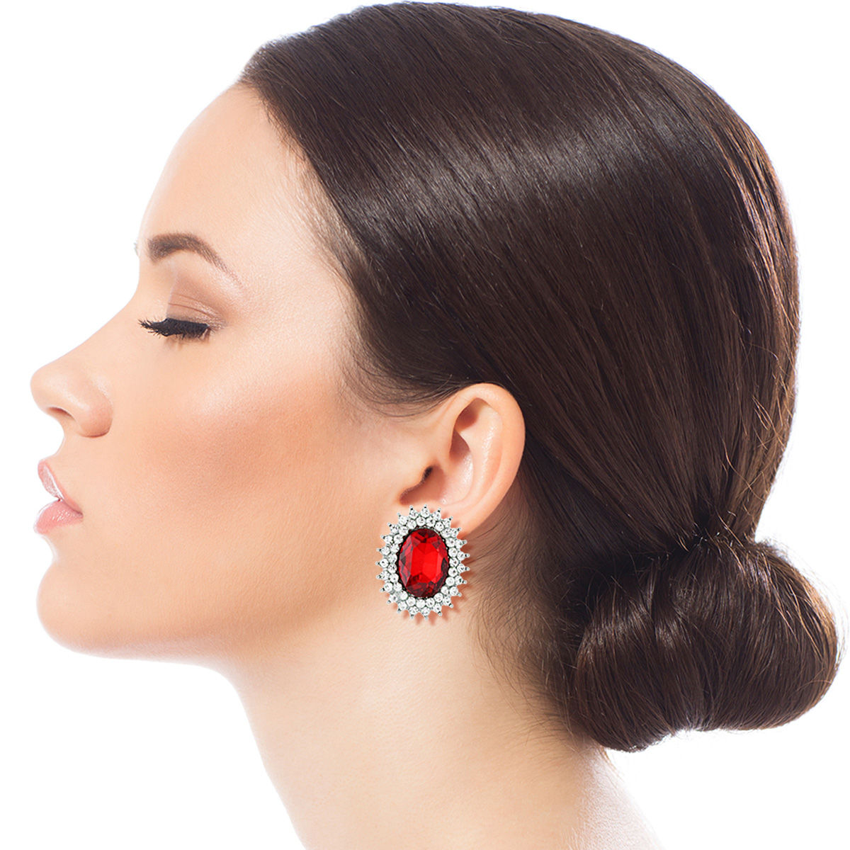 Oval Red Crystal Studs