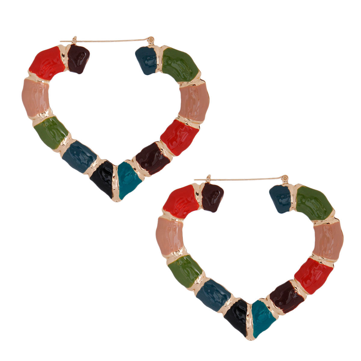 Multi Color Heart Bamboo Hoops