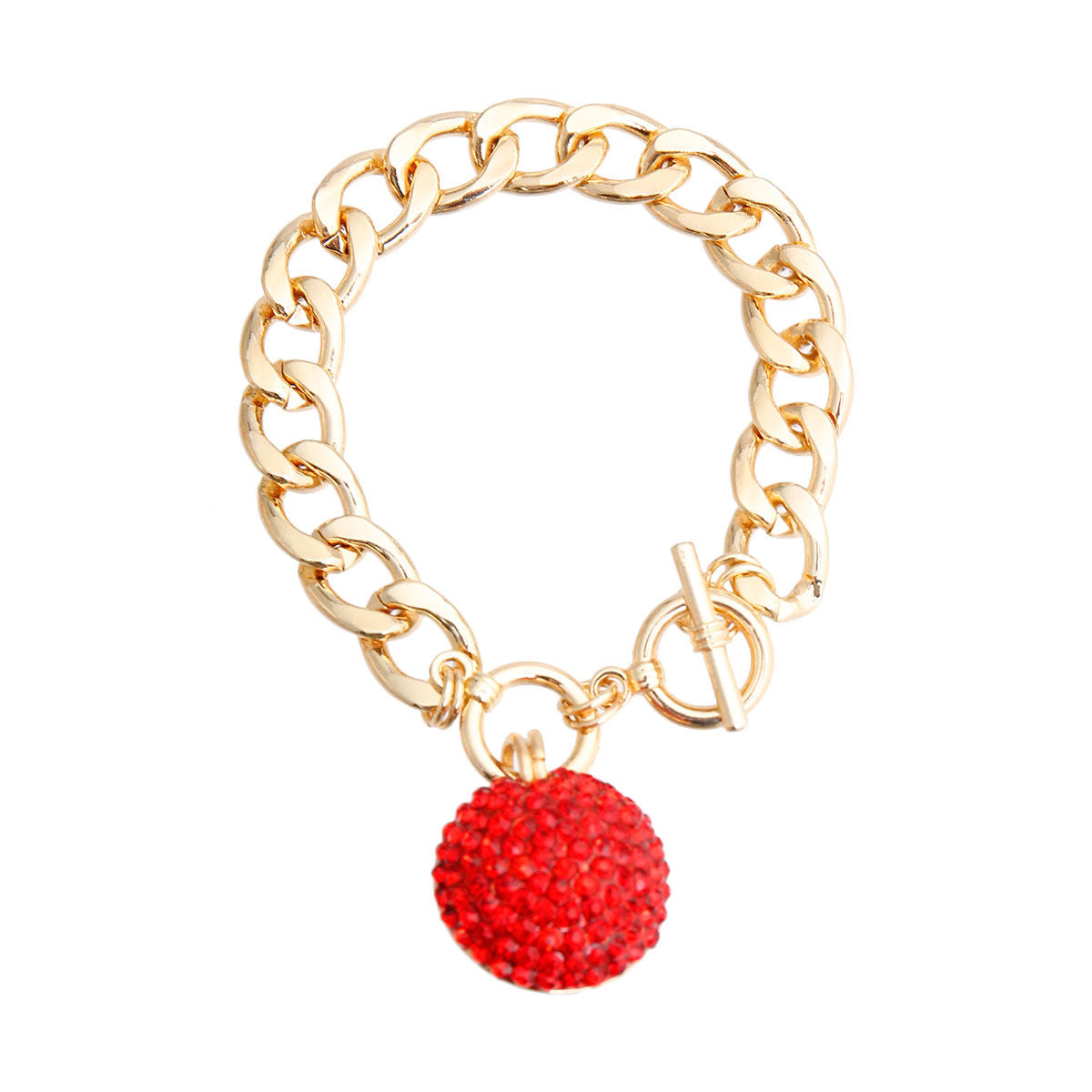 Red Pave Ball Toggle Bracelet
