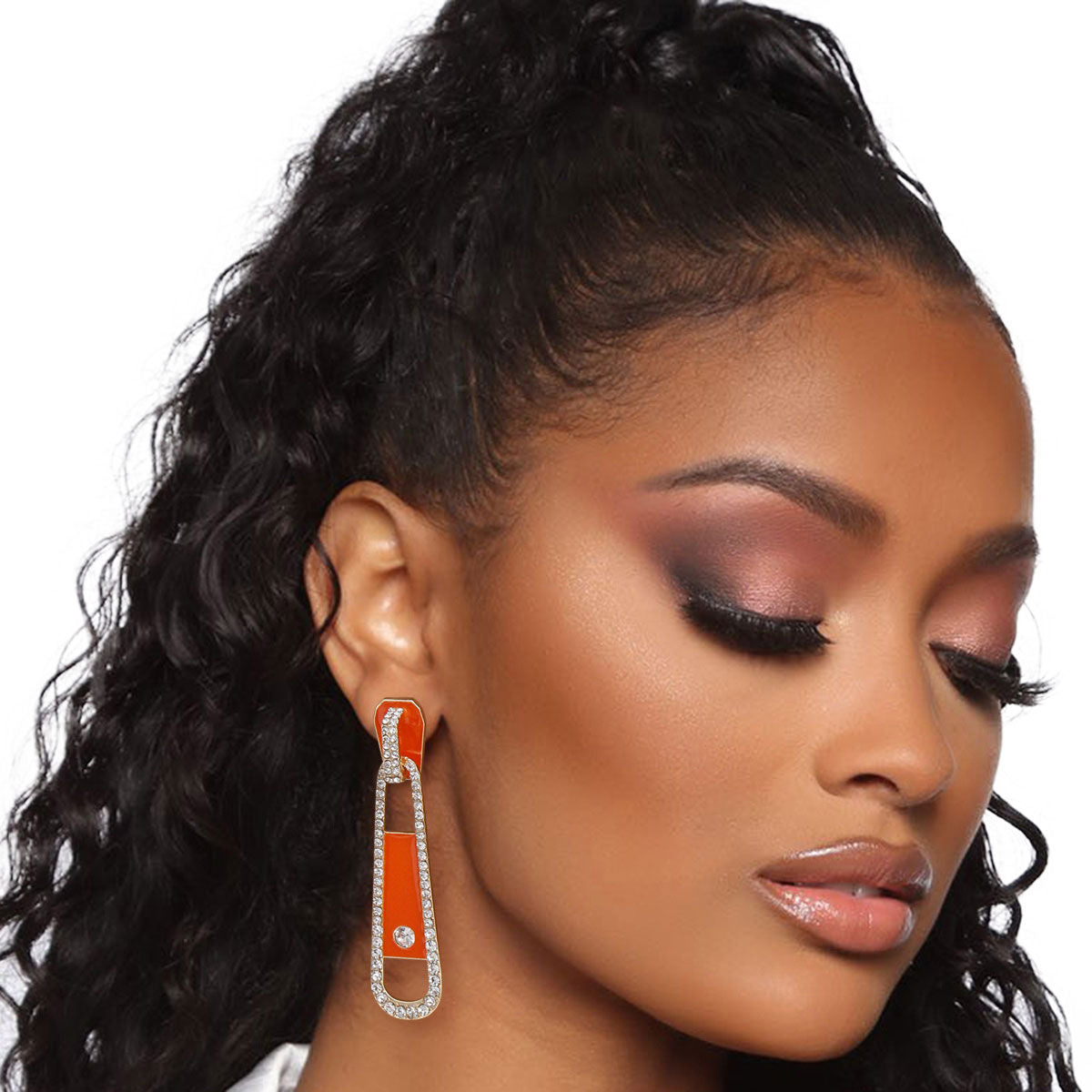 Orange Zipper Drop Earrings