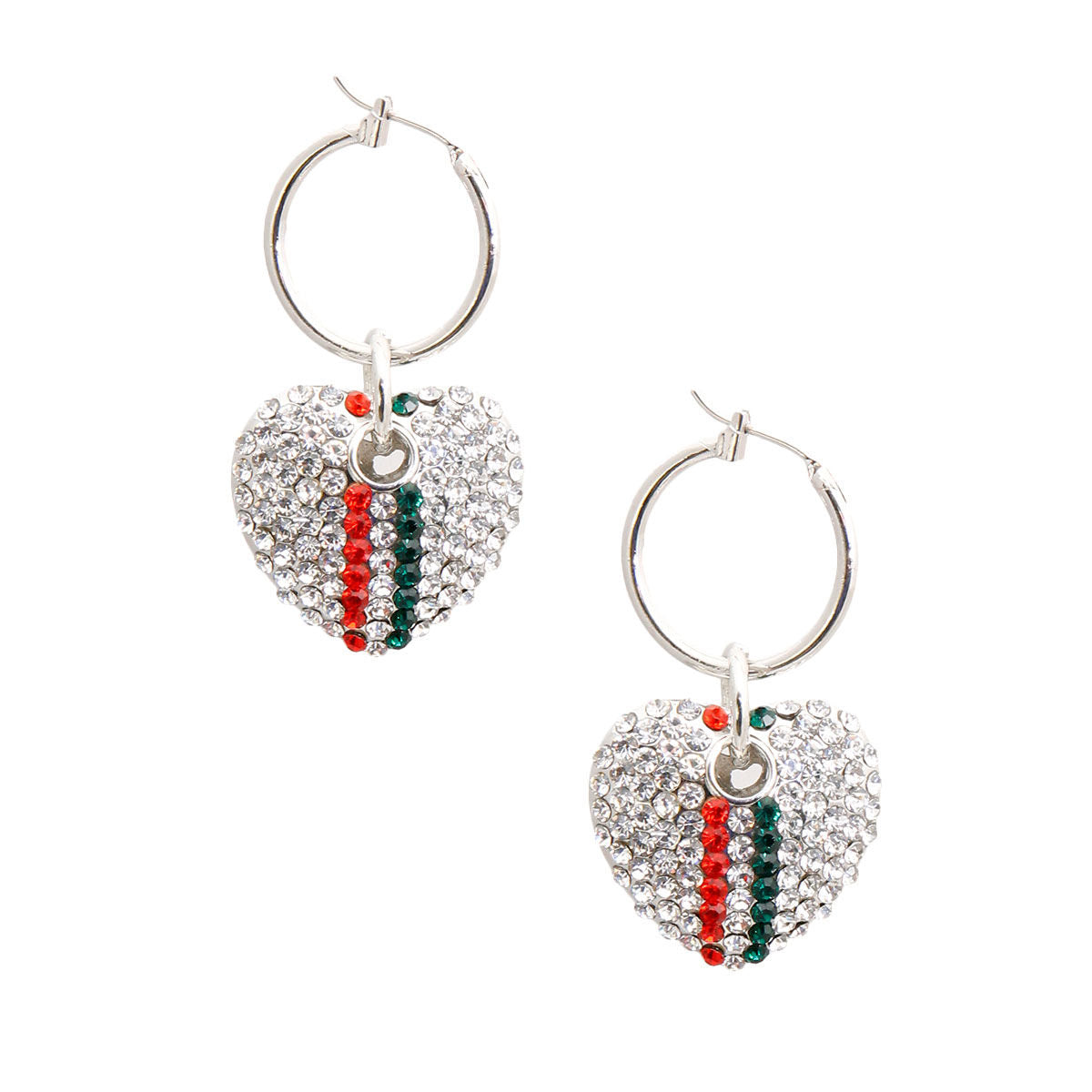 Silver Designer Stripe Heart Hoops