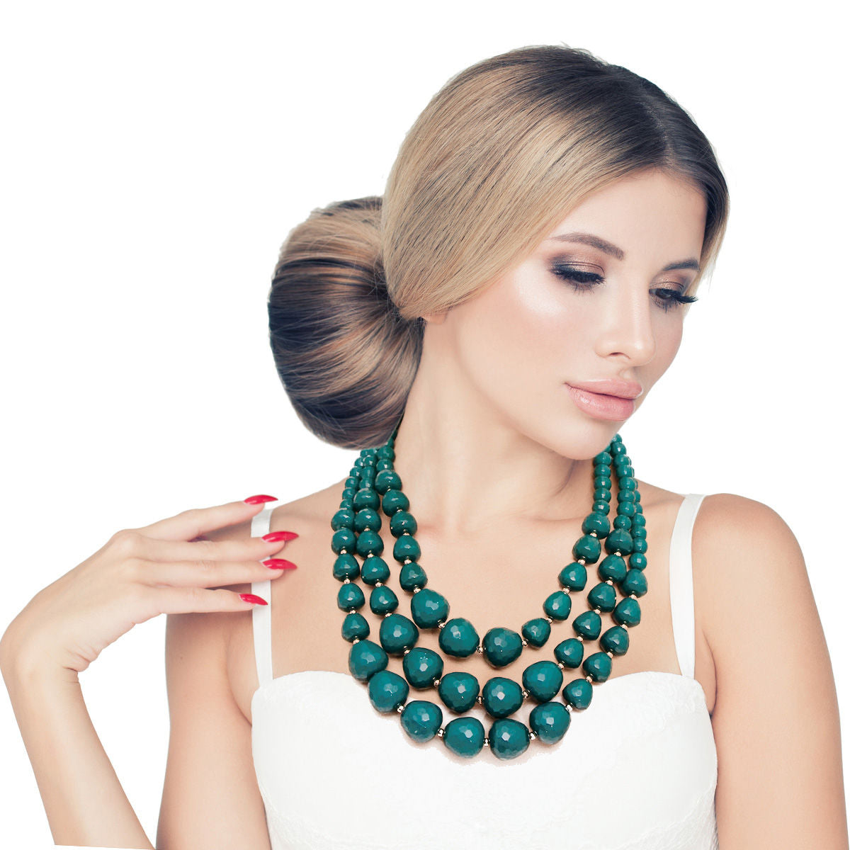 Deep Green Textured Bead Necklace