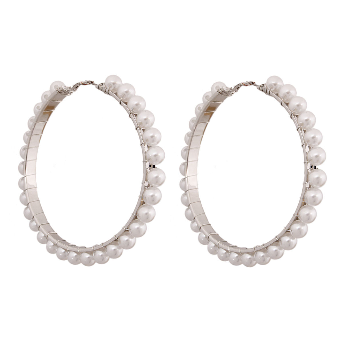 Silver and White Pearl Hoop Earrings