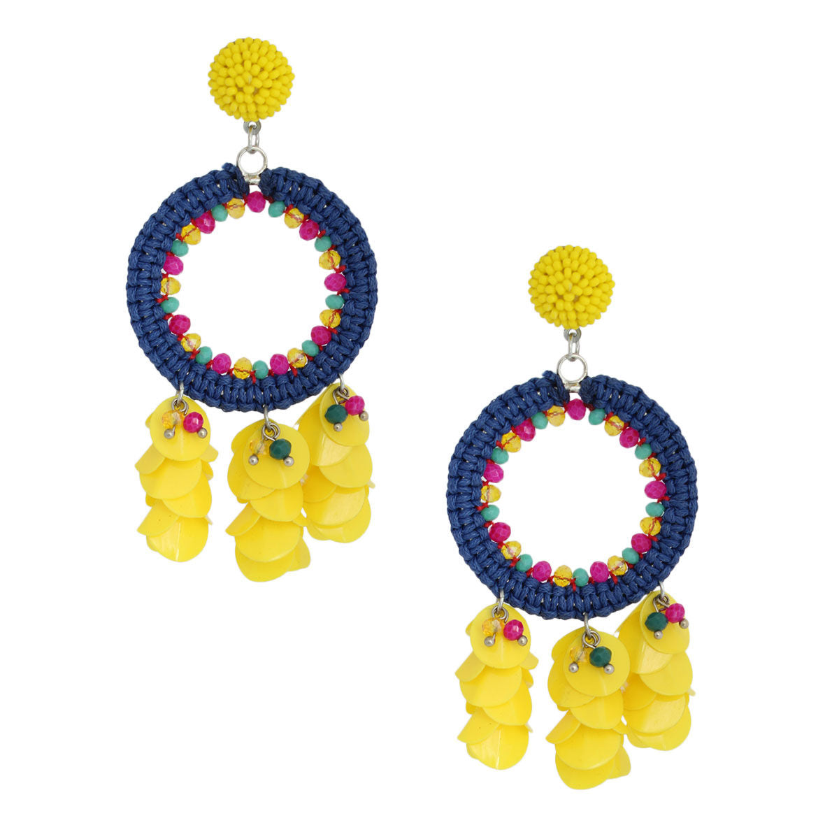 Yellow Tassel Beaded Earrings