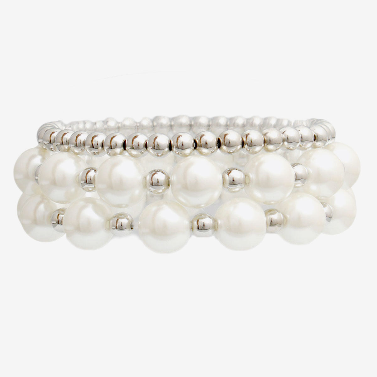 3 Strand White Pearl Silver Bracelets