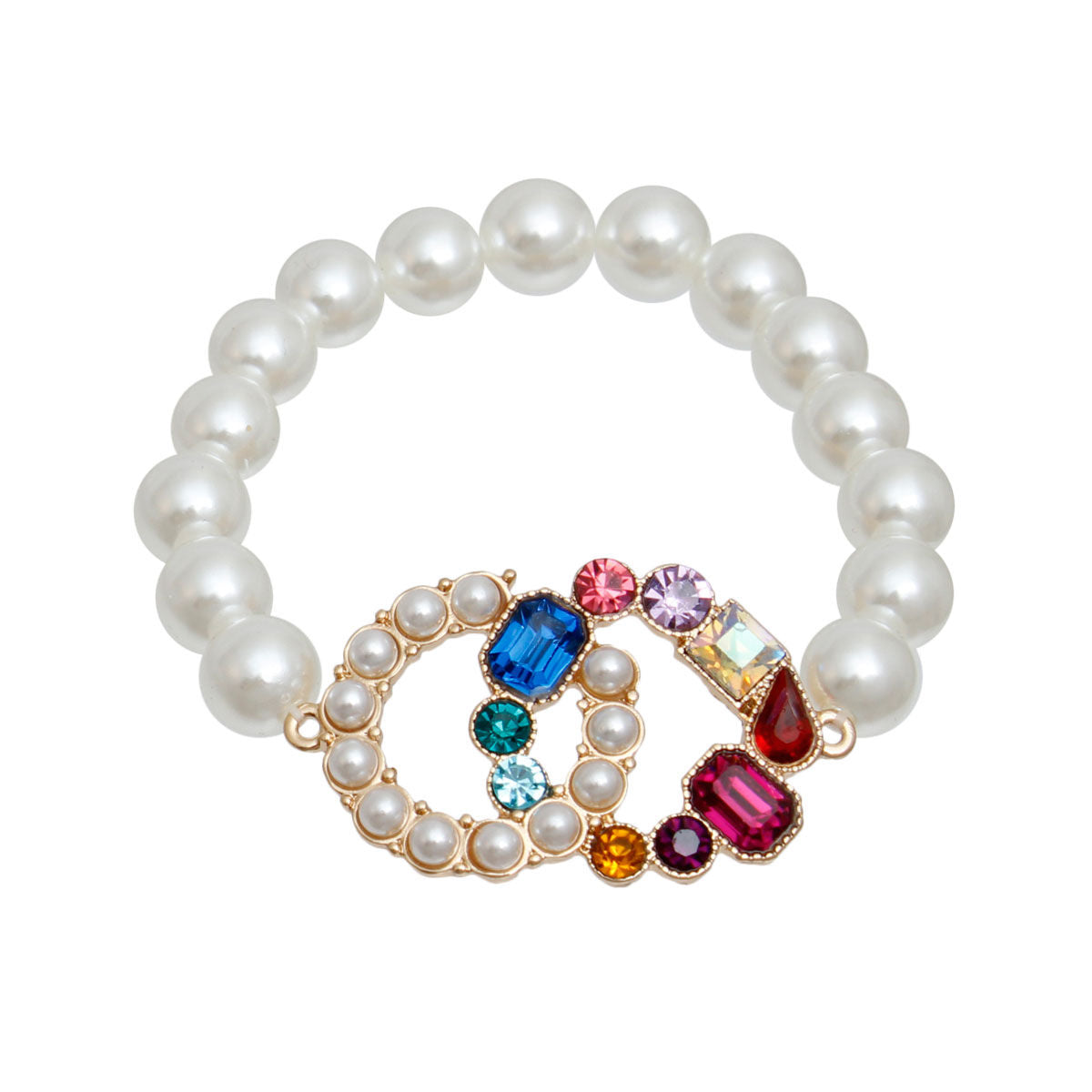 Multi Crystal Infinity Pearl Bracelet