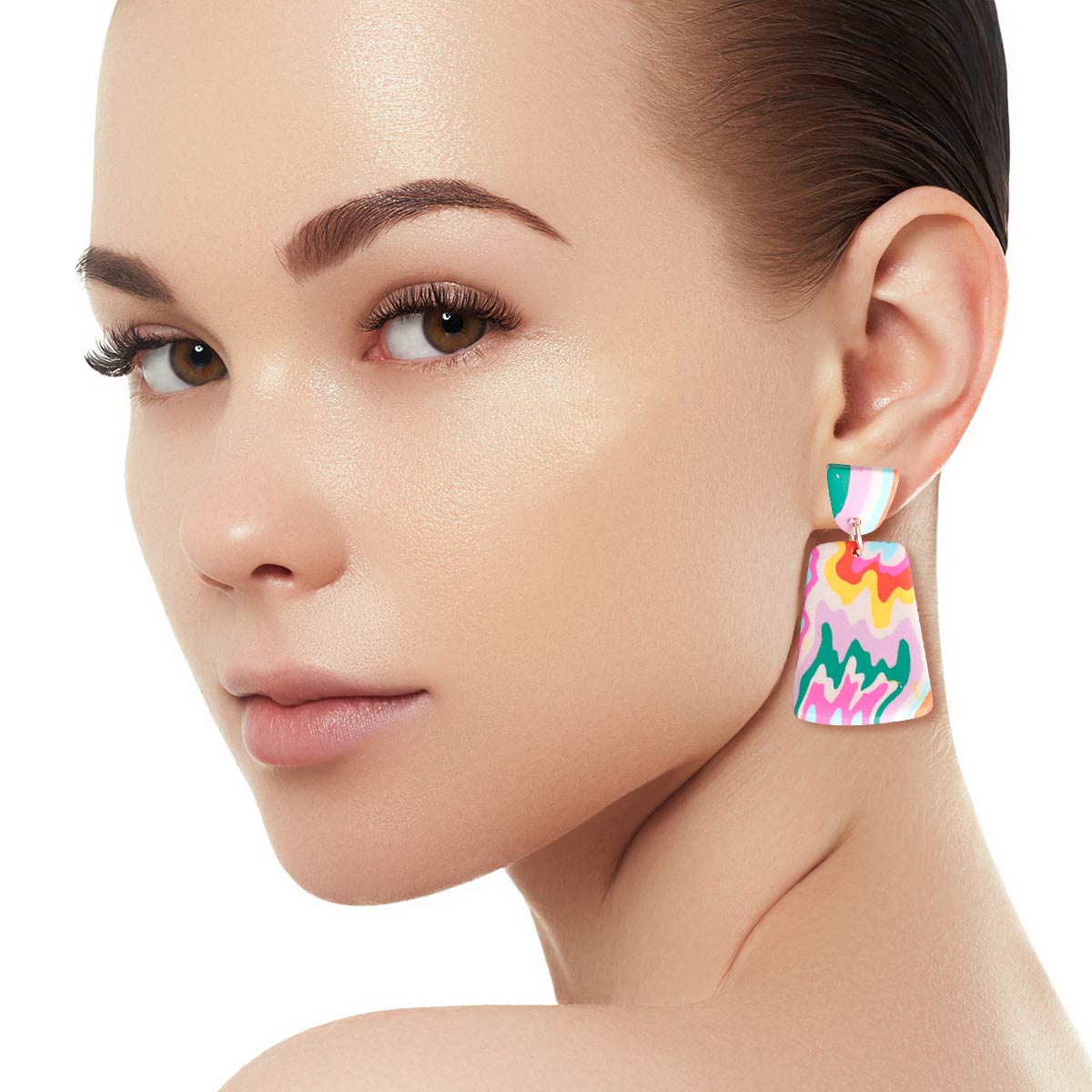 Rainbow Marbled Clay Trapezoid Earrings