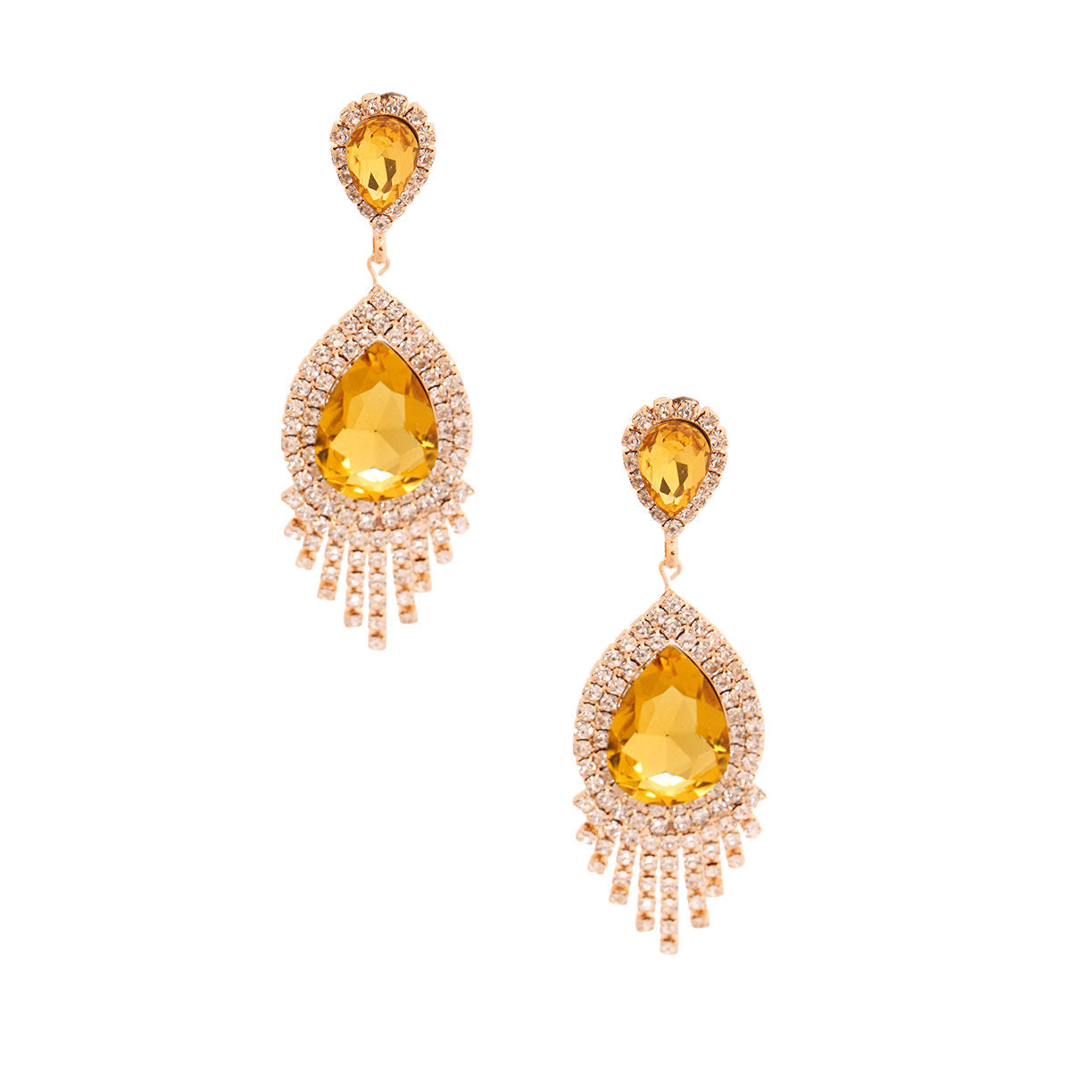 Yellow Teardrop Fringe Earrings