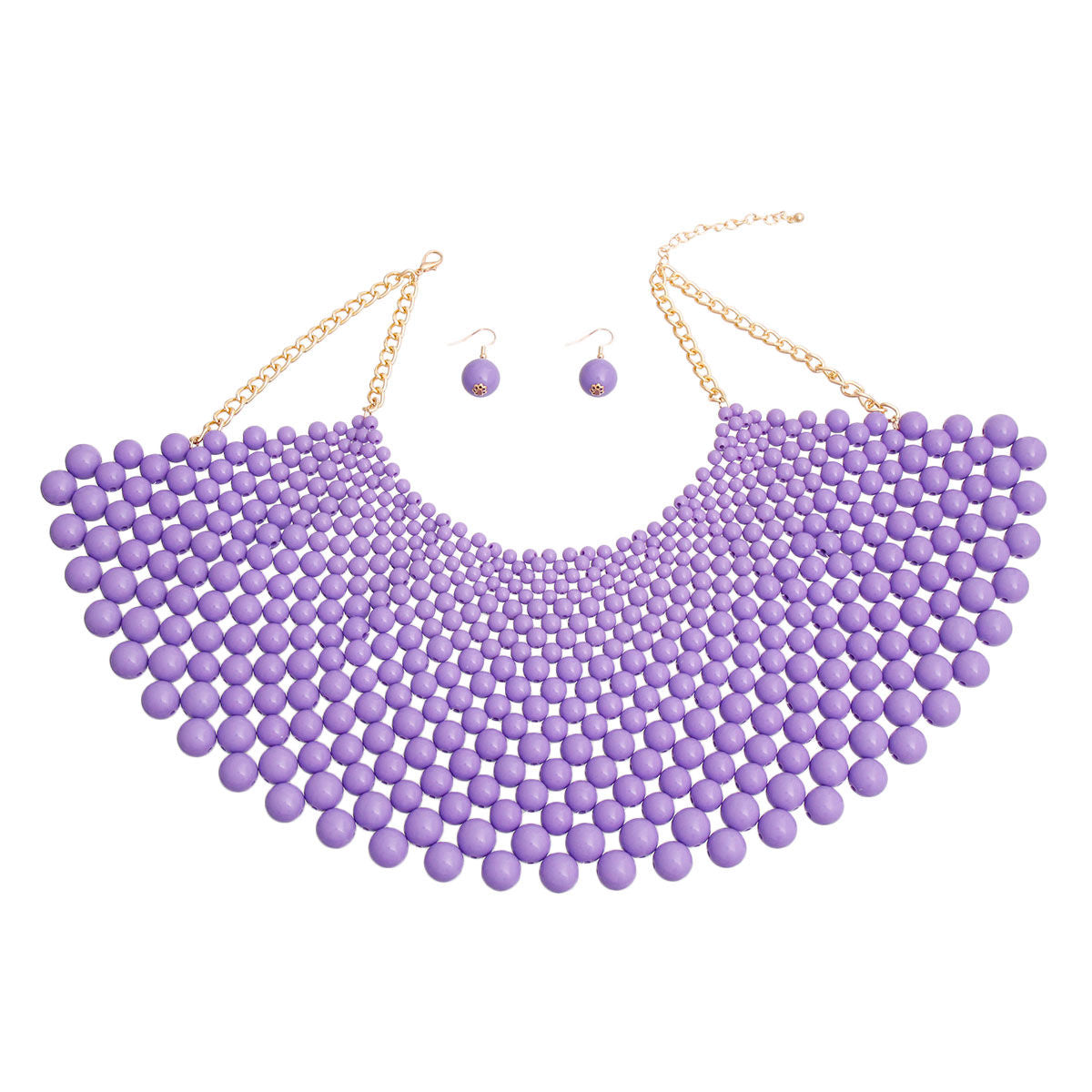 Purple Bead Bib Necklace Set