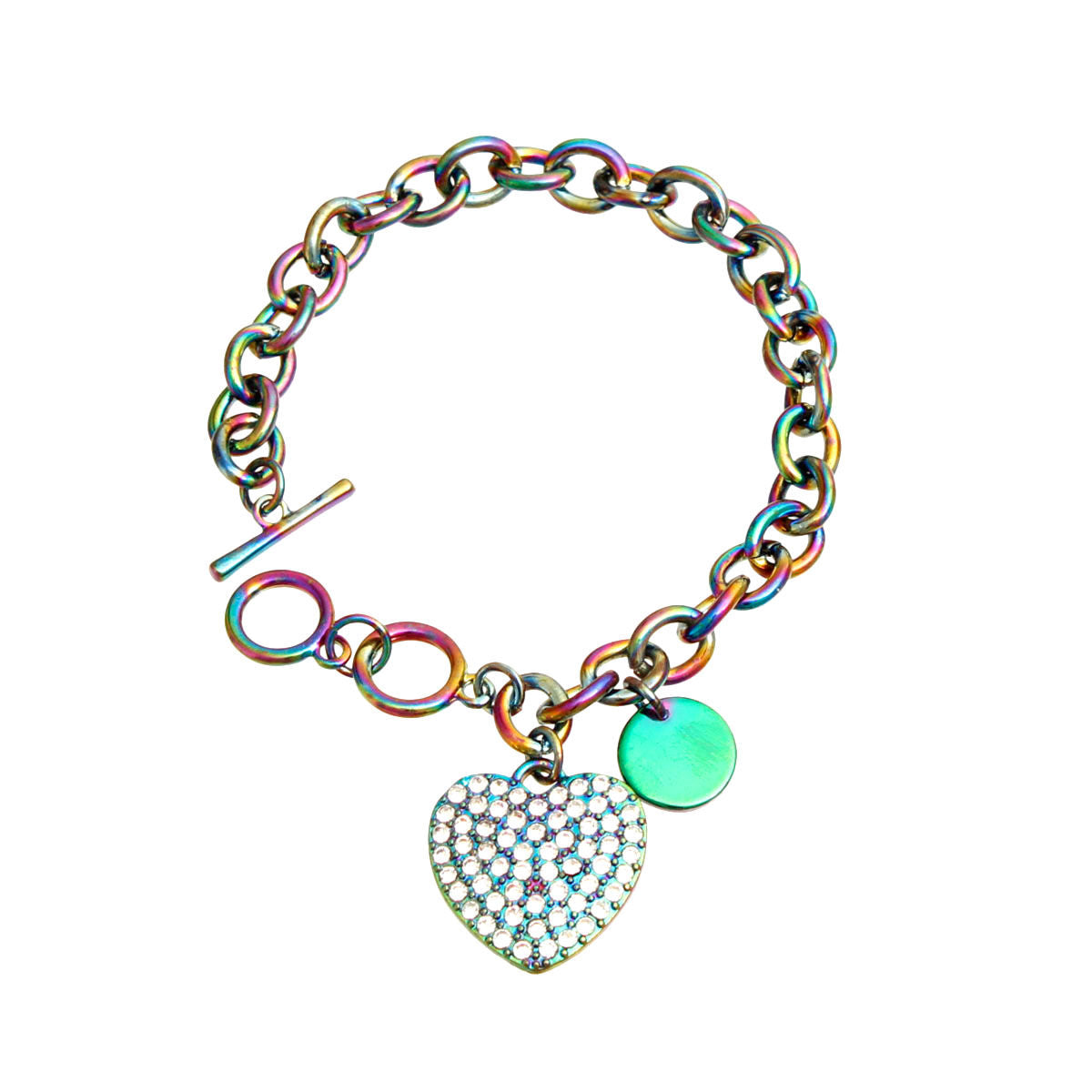 Rainbow Metal Toggle Heart Bracelet