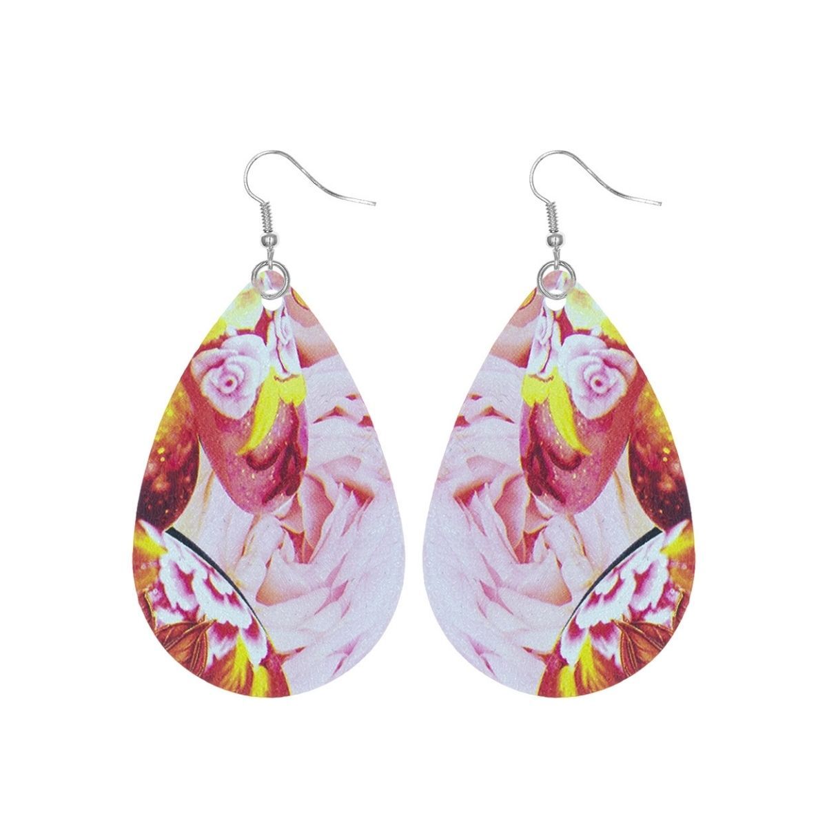 Fuchsia Floral Printed Teardrop Earrings