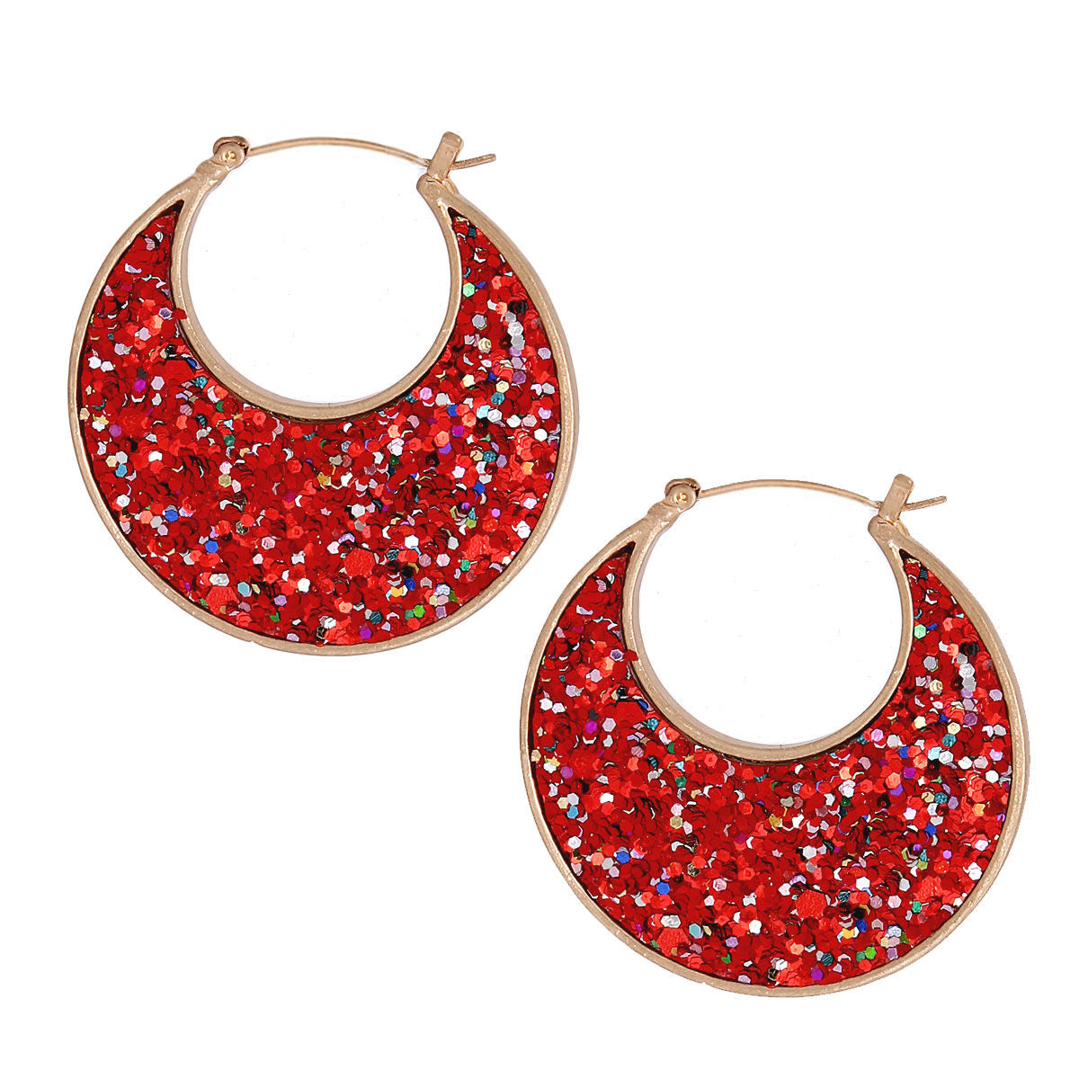 Red Glitter Crescent Hoops