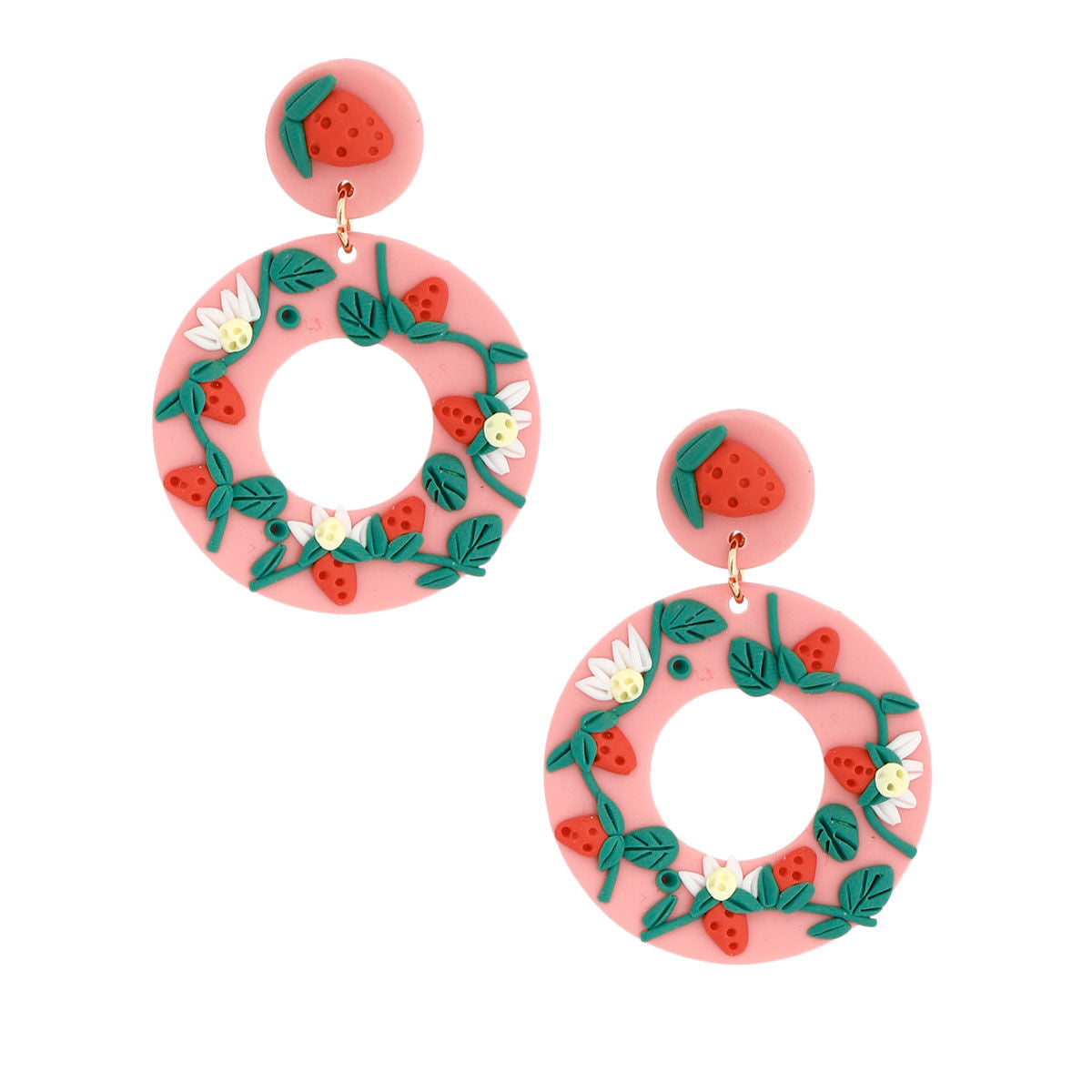 Pink Clay Strawberry Donut Earrings