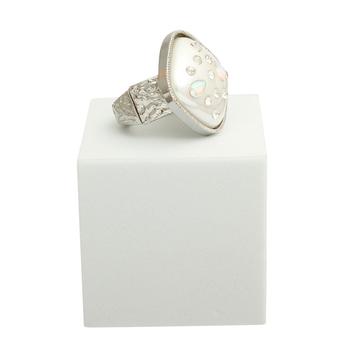 Silver White Pearl Square Ring