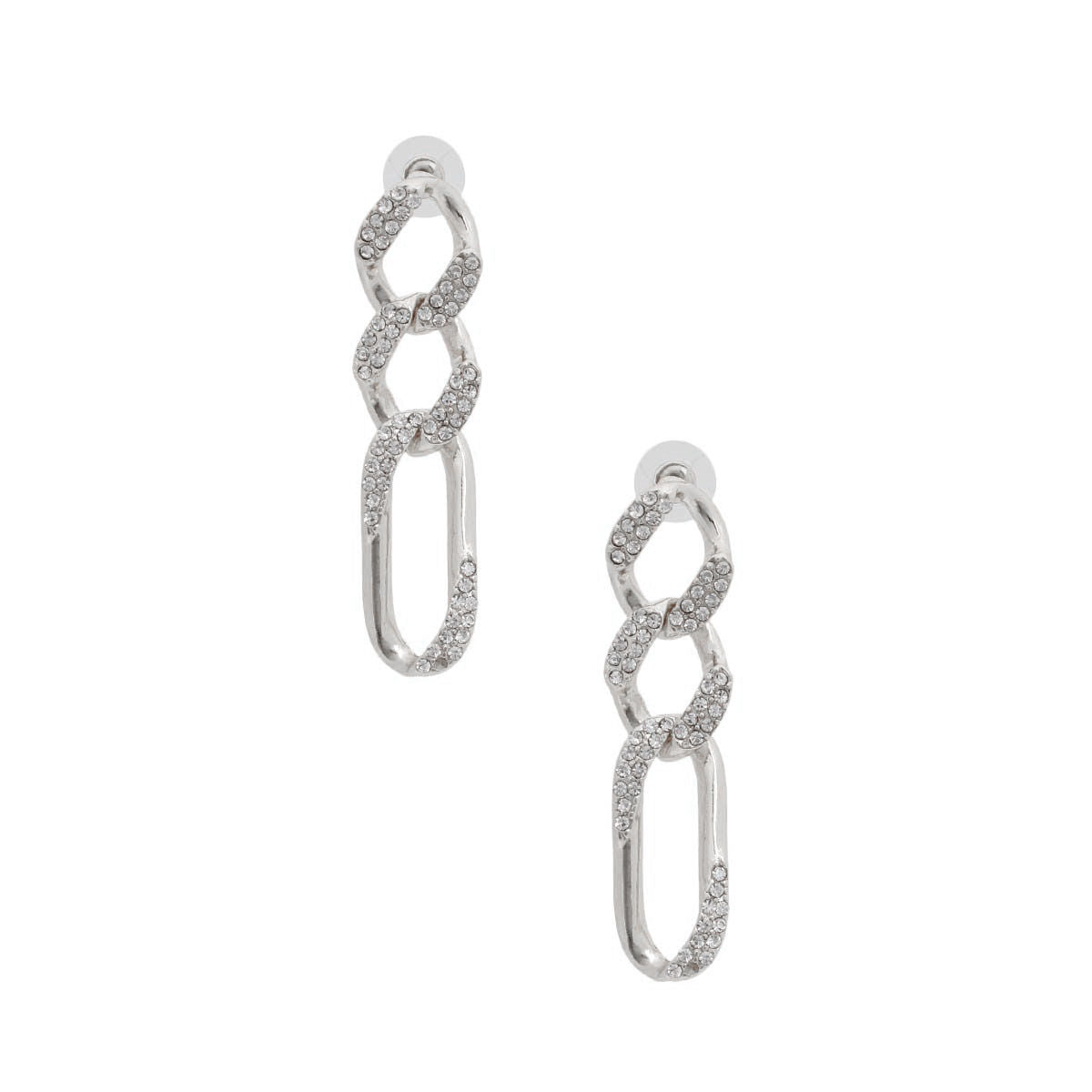 Silver Rhinestone Crusted Chain Earrings