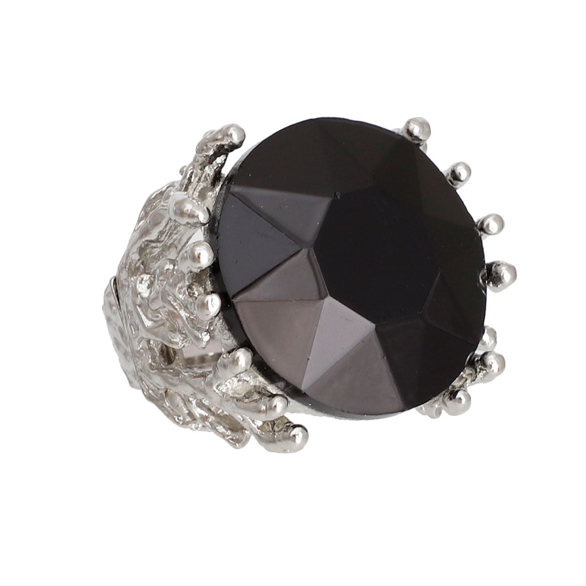 Black Crystal Silver Branch Ring