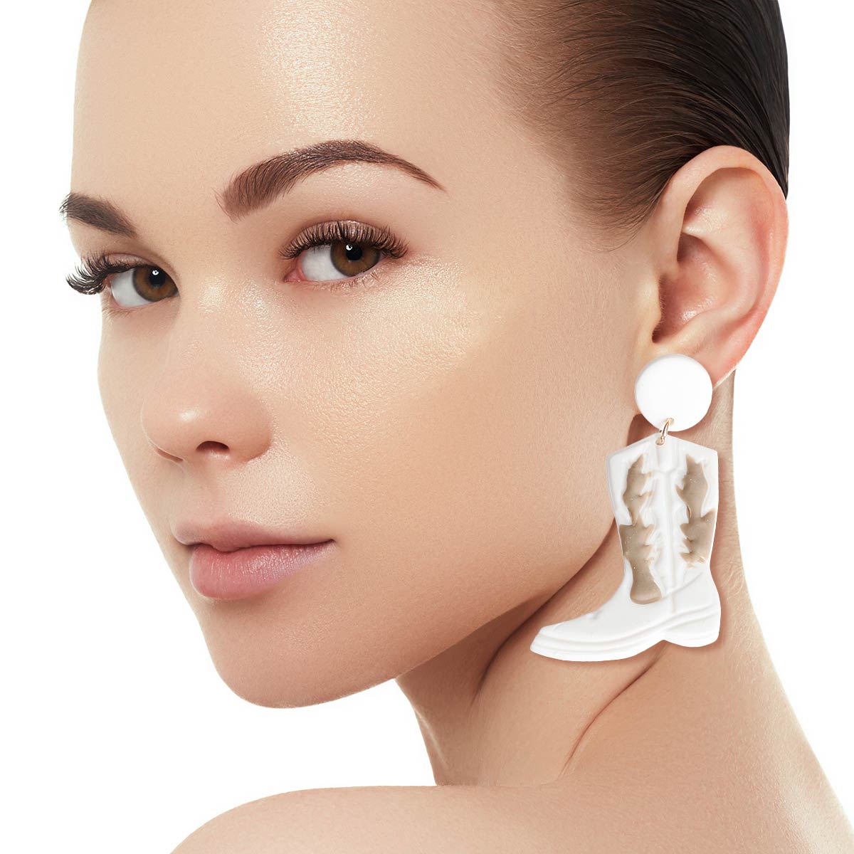 White and Brown Clay Boots Earrings