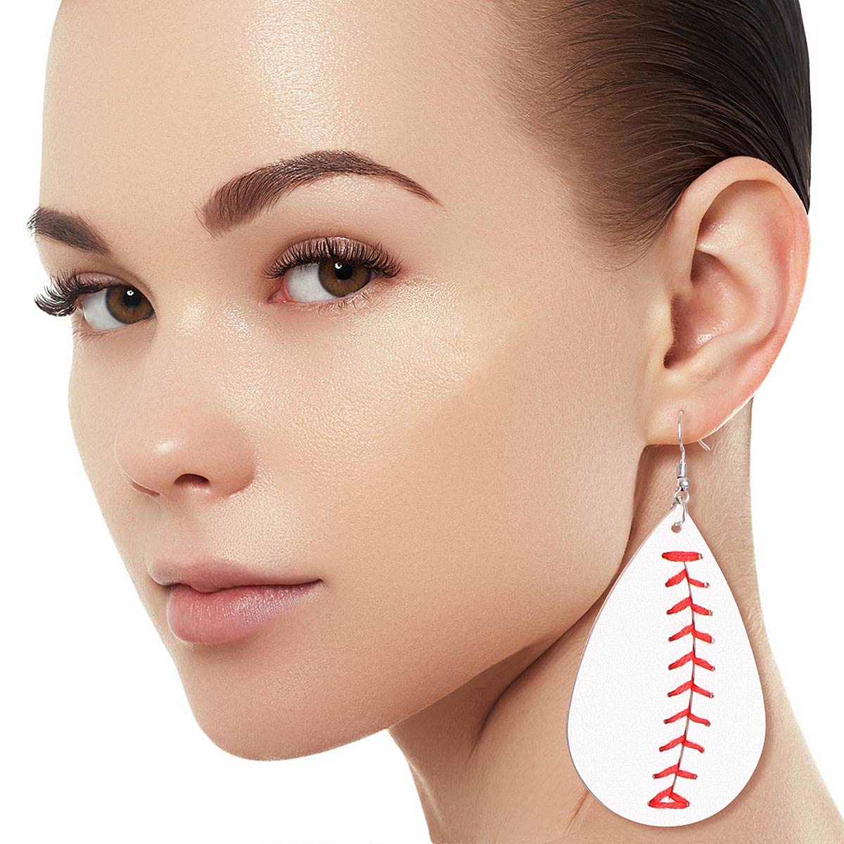 White Baseball Teardrop Earrings