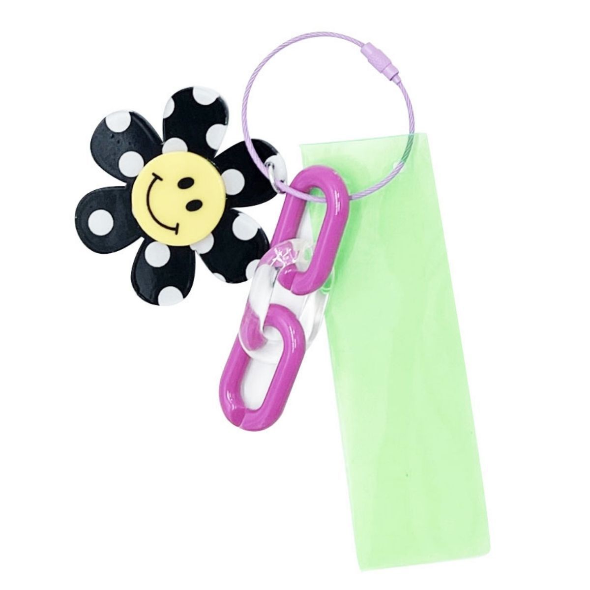 Neon Green Black Smiley Keychain Bag Charm