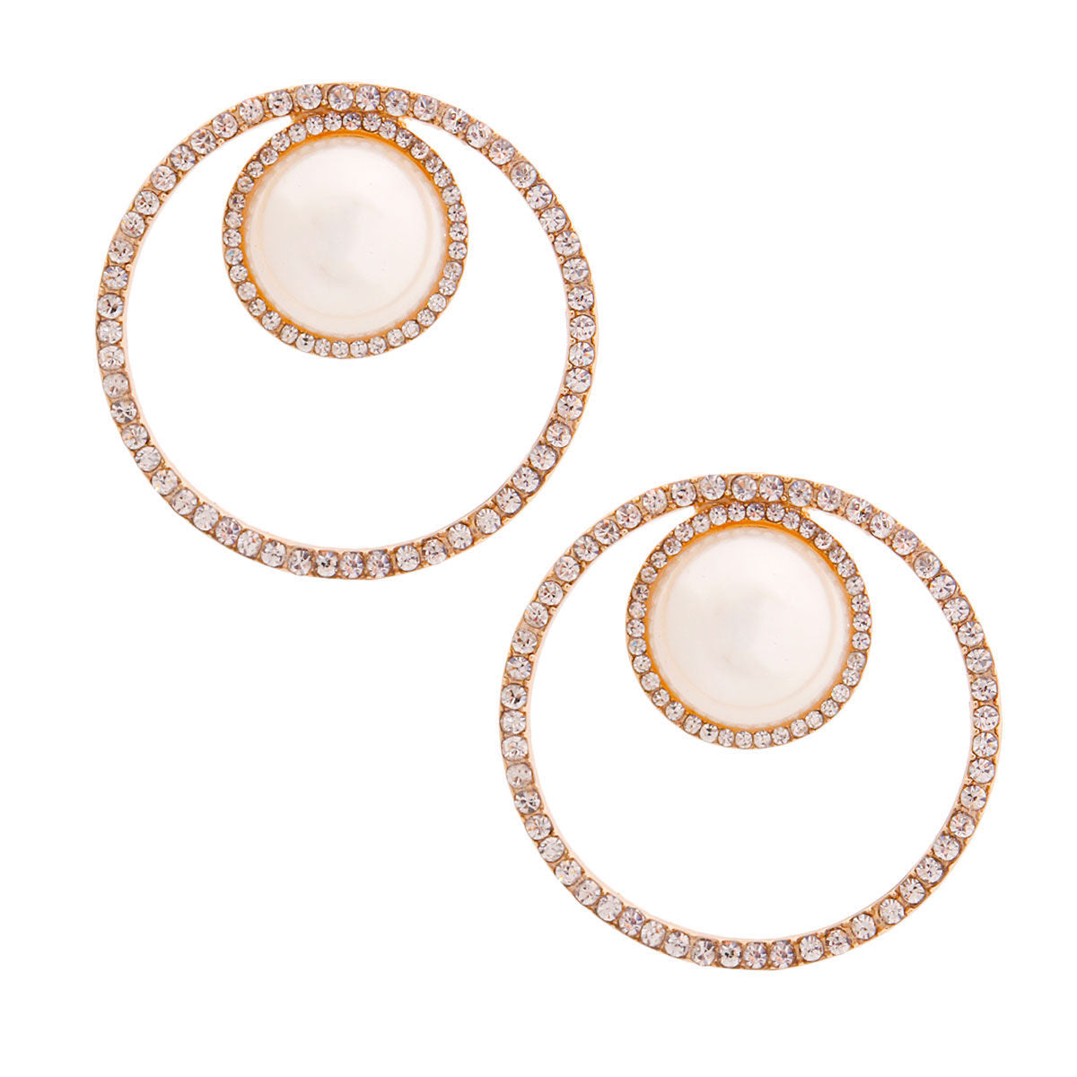 Cream Pearl Pave Round Earrings