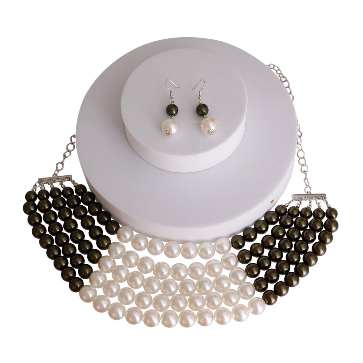 Olive and Cream Pearl 5 Row Necklace