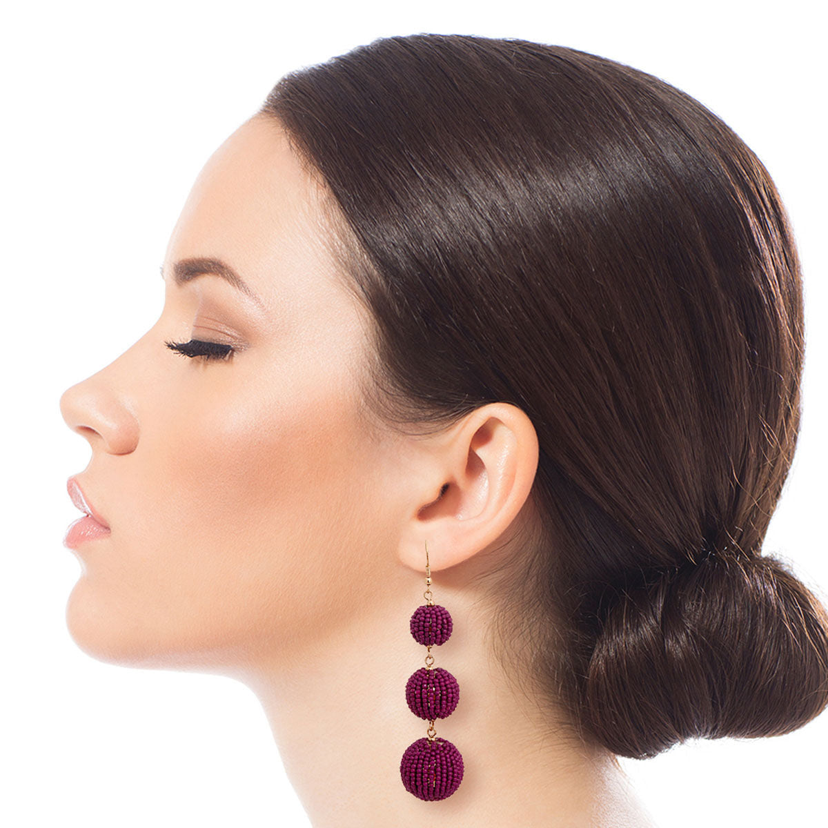 Purple Trio Seed Bead Ball Earrings