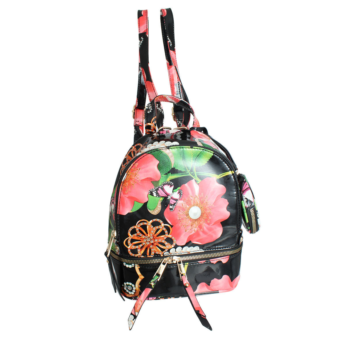 Black Floral Backpack Set