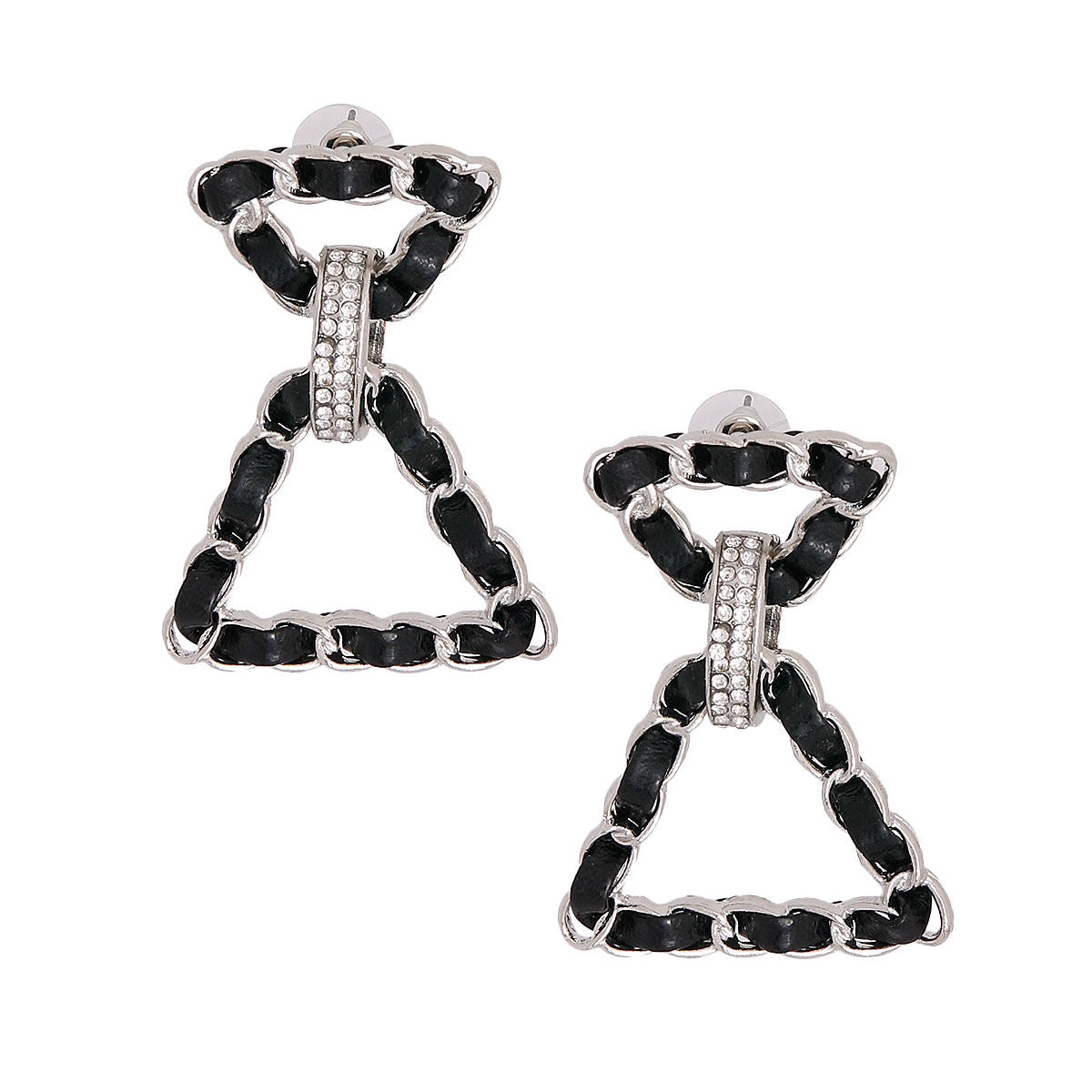 Black Woven Silver Triangle Earrings