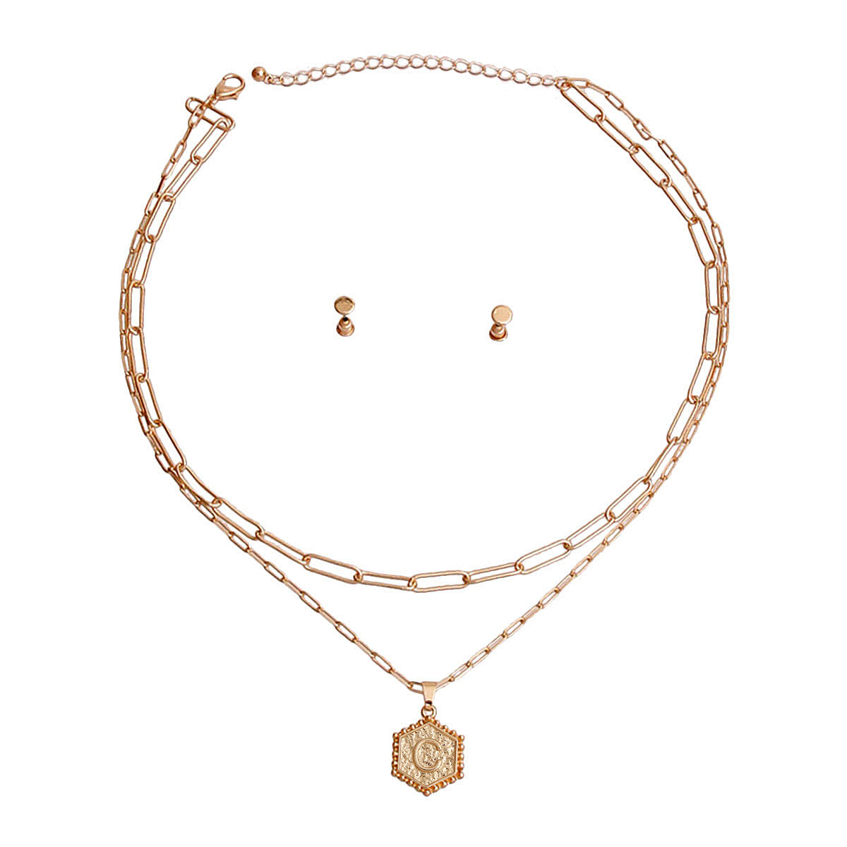 C Hexagon Initial Charm Necklace