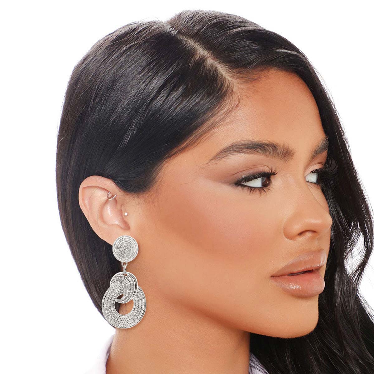 Silver Patterned Circle Earrings
