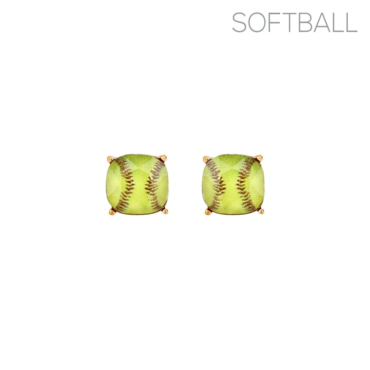 Gold Softball Cushion Cut Studs