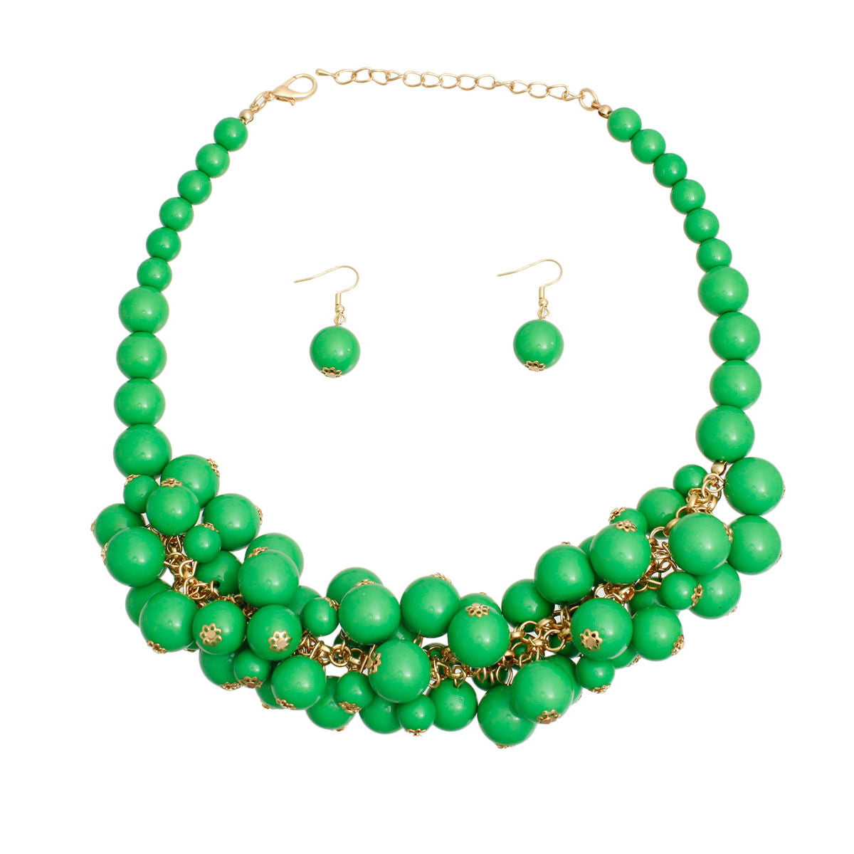 Green Ball Bead Cluster Collar Set