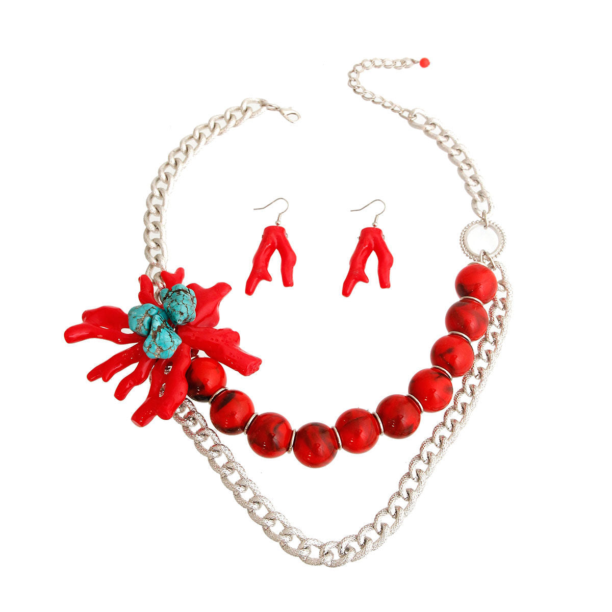 Red and Silver Coral Necklace