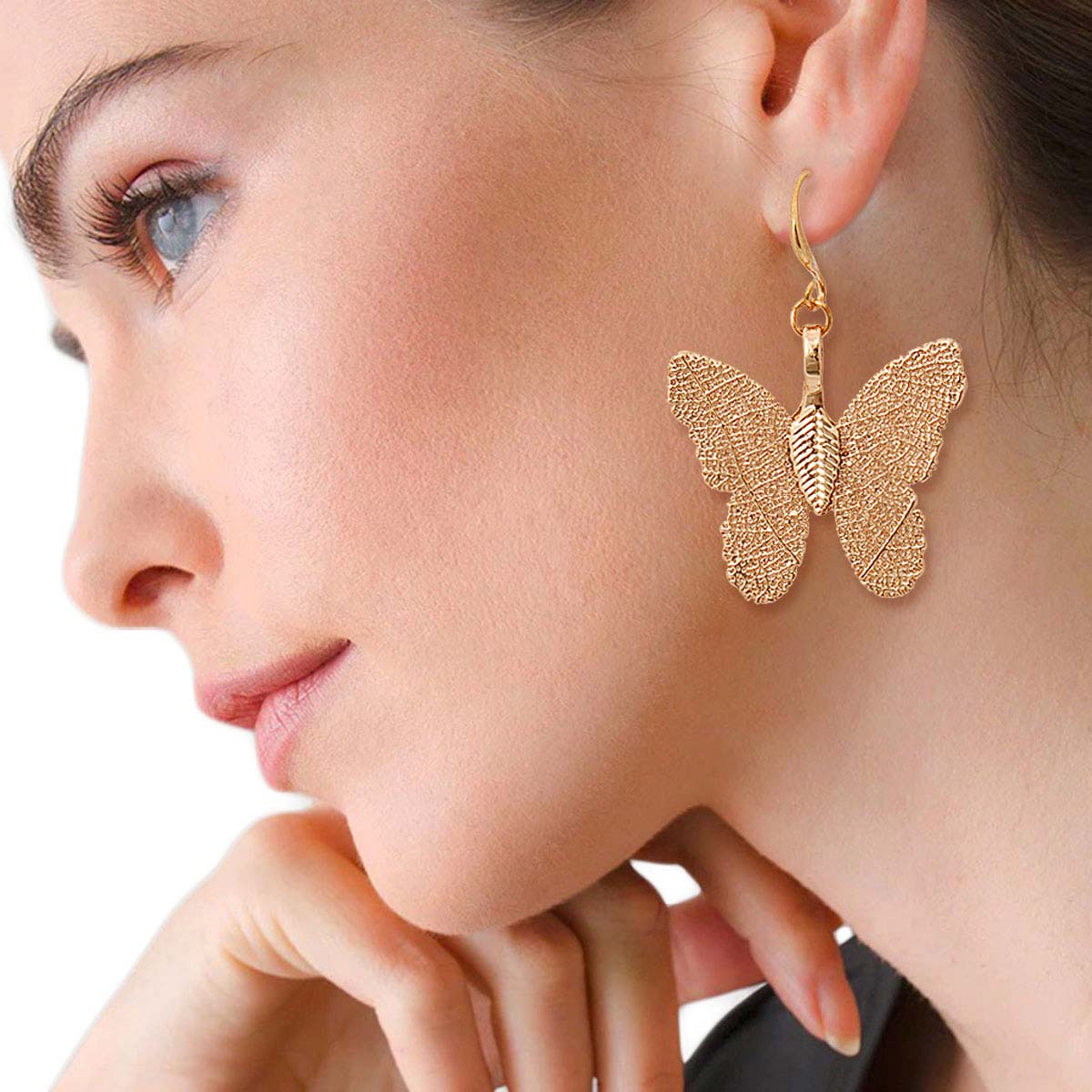 Gold Dipped Real Leaf Butterfly Earrings