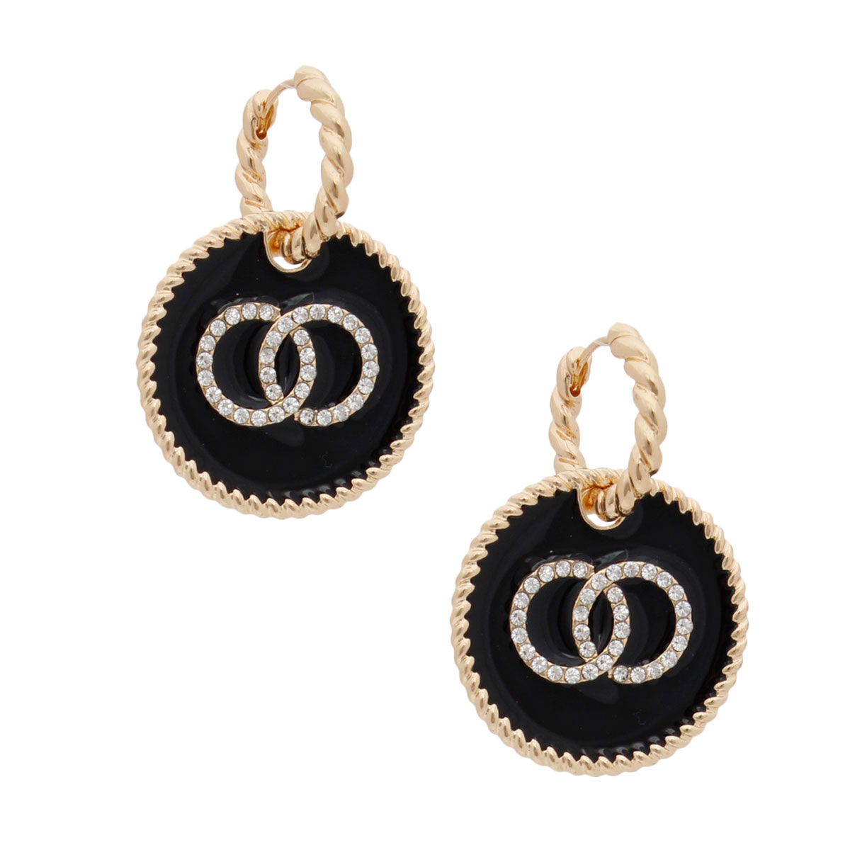 Black Infinity Charm Twisted Gold Hoops