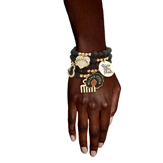 Matte Black Black Girl Magic Charm Bracelets