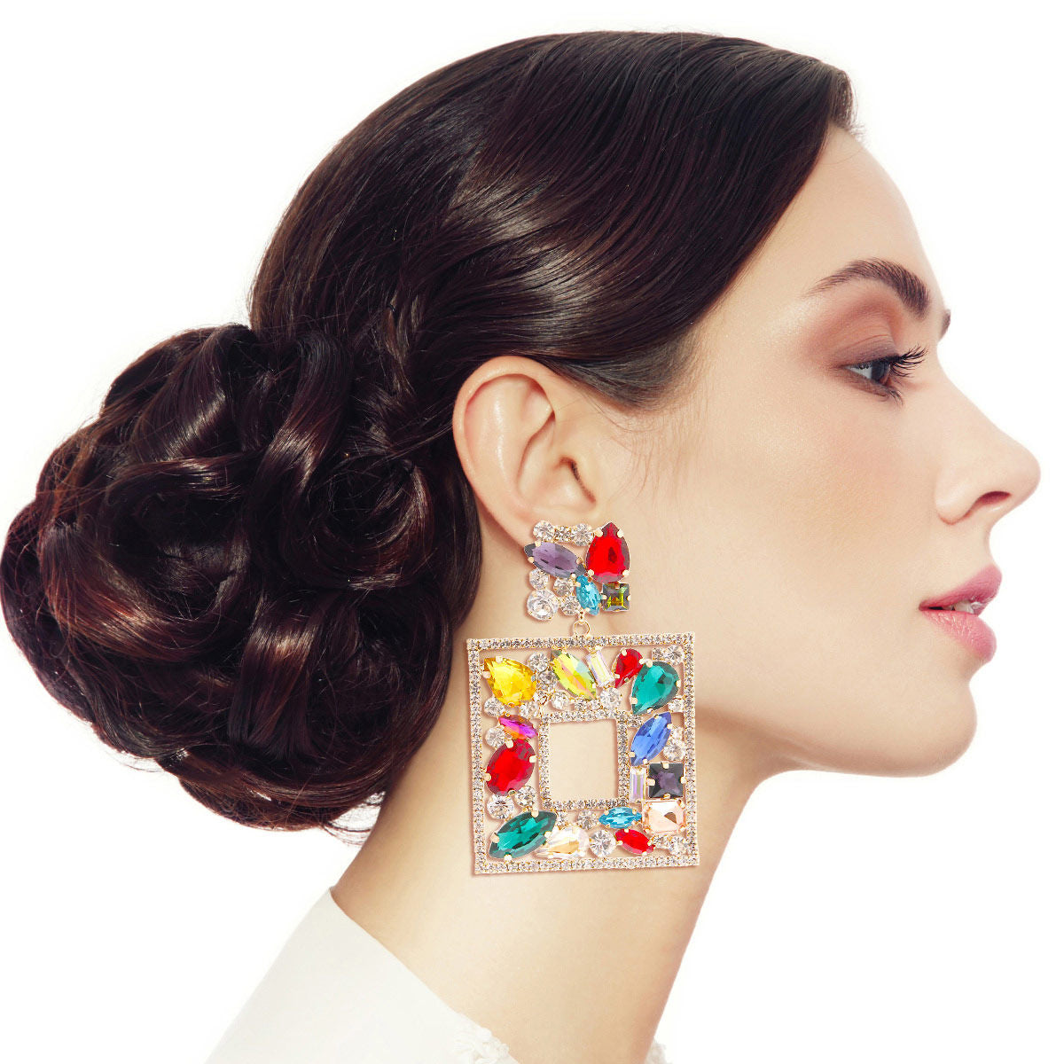 Elegant Multi Color Crystal Square Earrings