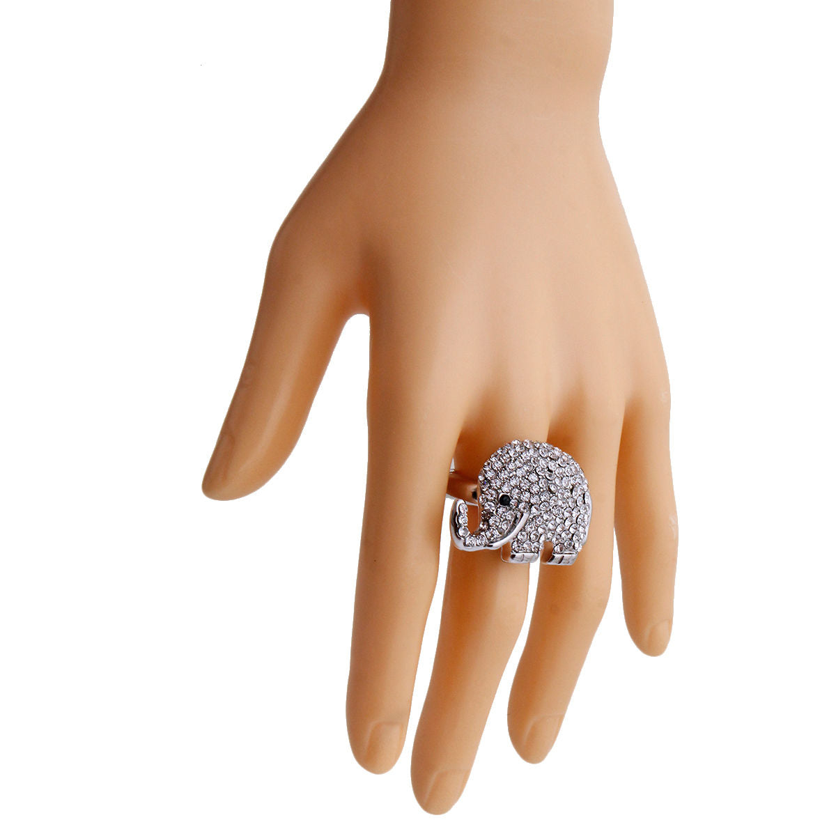 Silver Rhinestone Elephant Ring