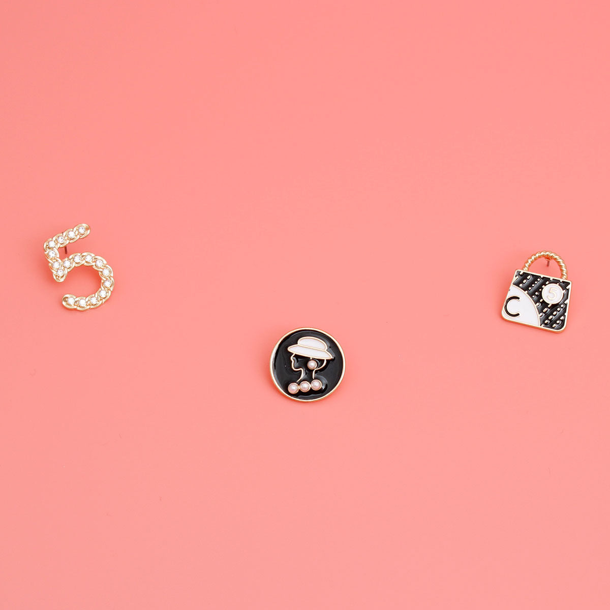 Gold Black 3pcs Silhouette Designer Studs