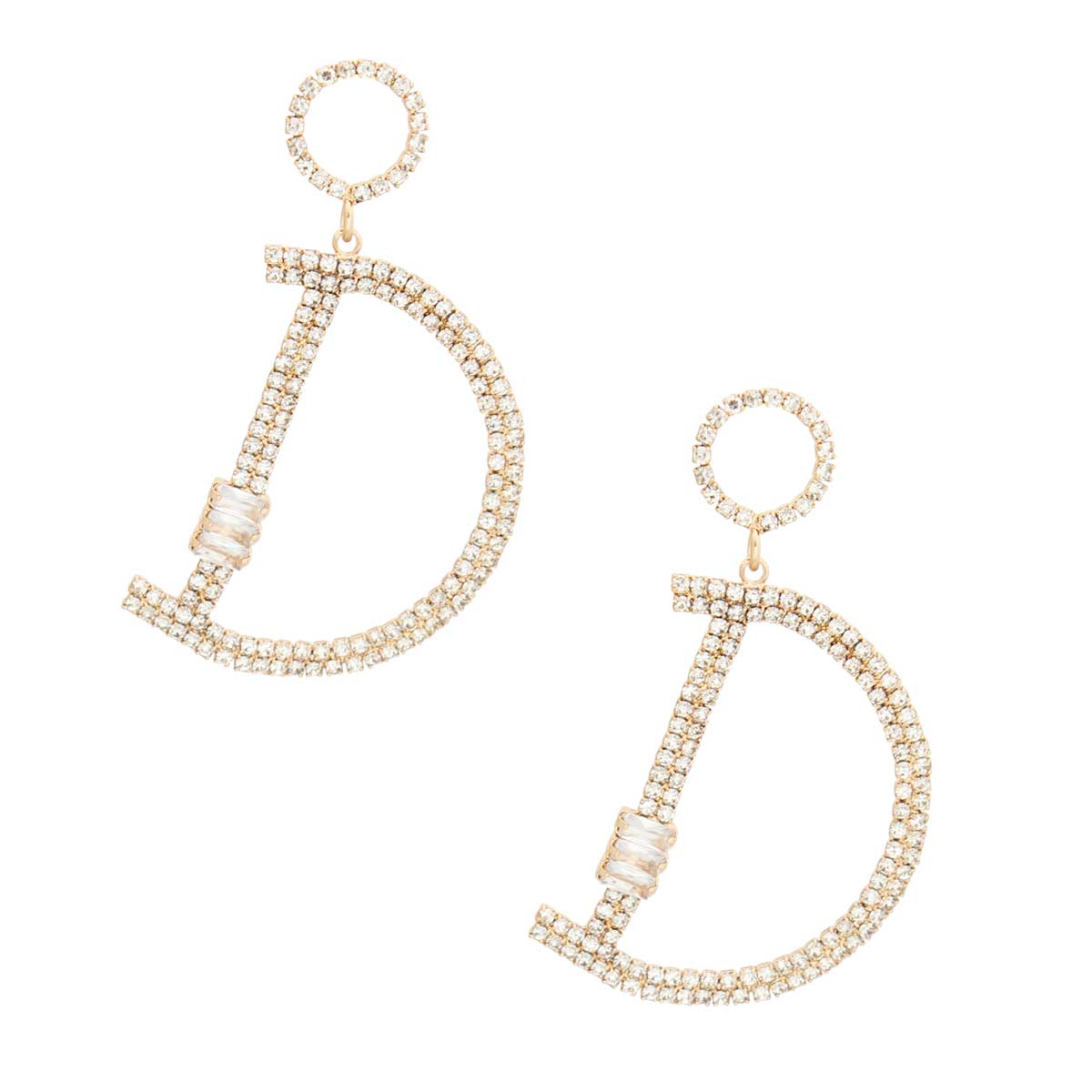 Gold Pave D Drop Earrings