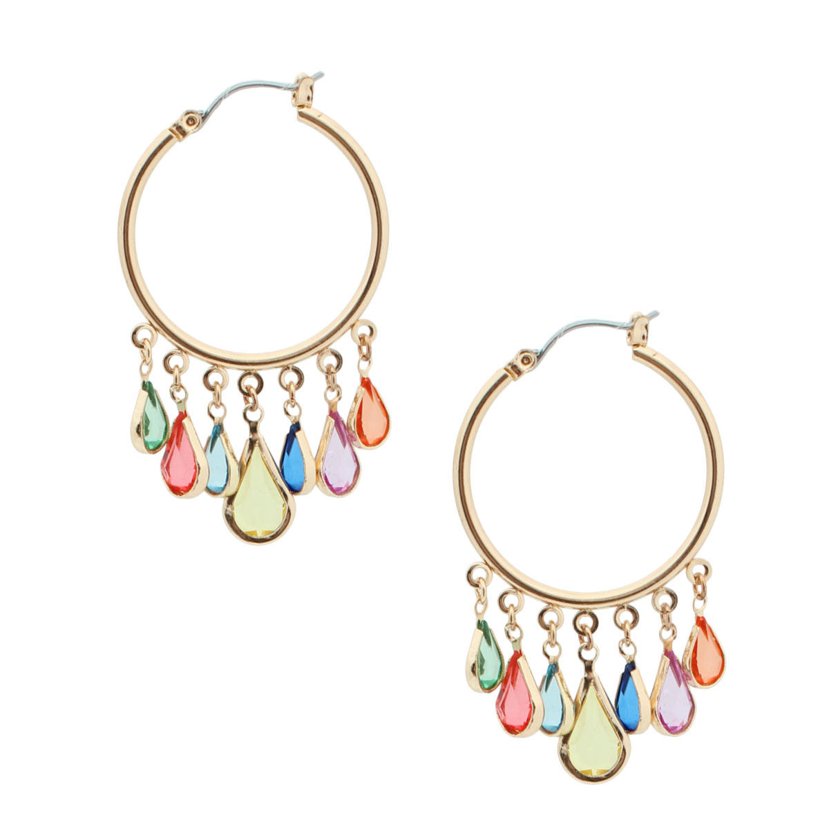 Glass Teardrop Gold Hoops