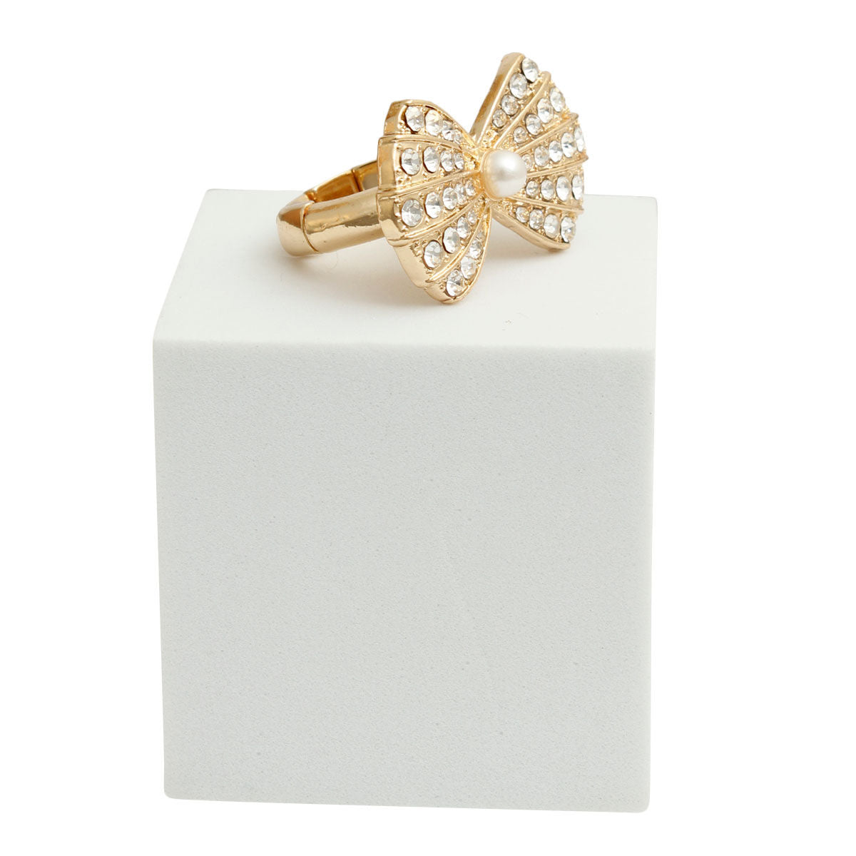 Gold Rhinestone Bow Ring