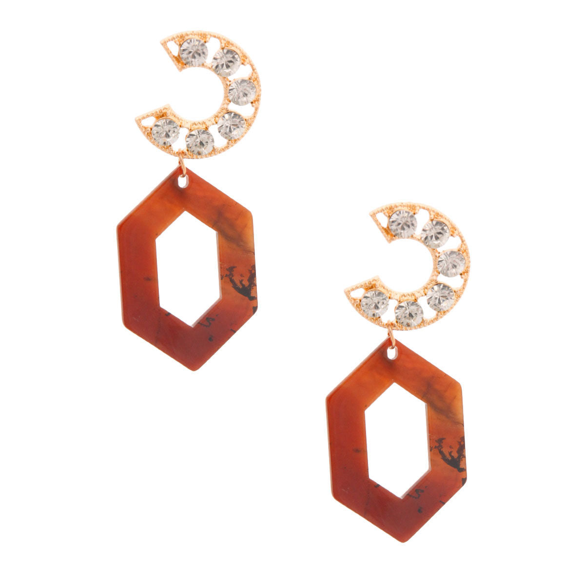 Brown Hexagon Crystal Earrings