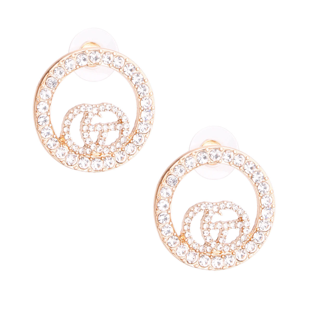 Gold Rhinestone Circle Letter Studs