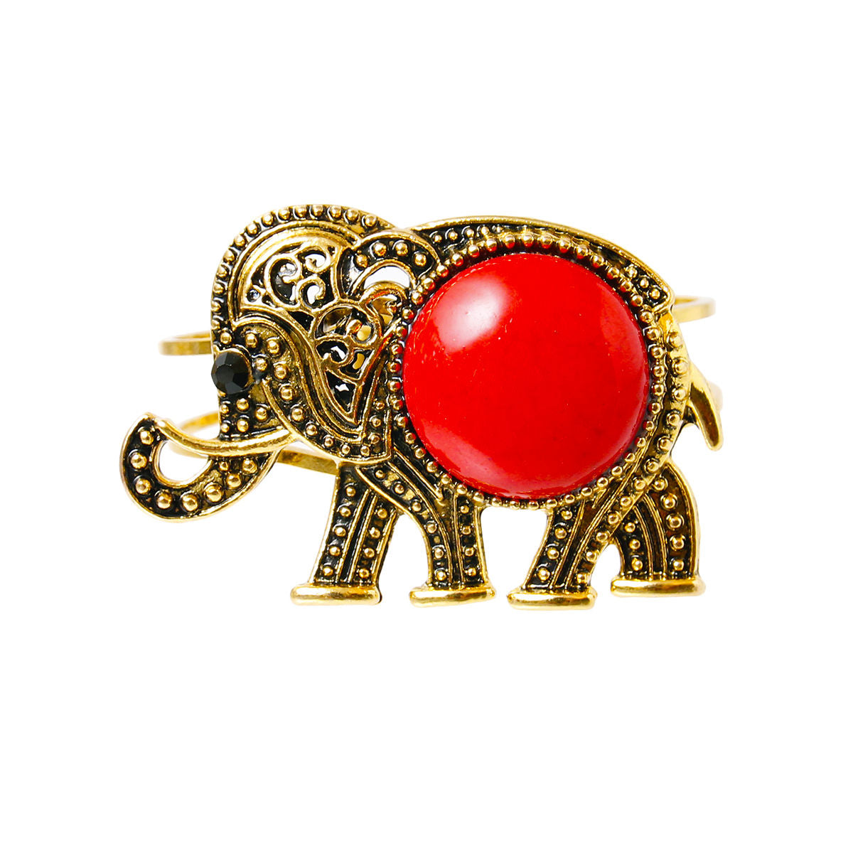 Burnished Gold Red Elephant Hinged Bracelet