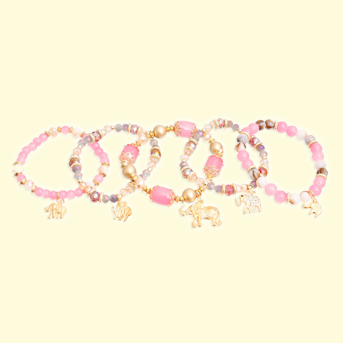 Pink Bead Elephant Charm Bracelets