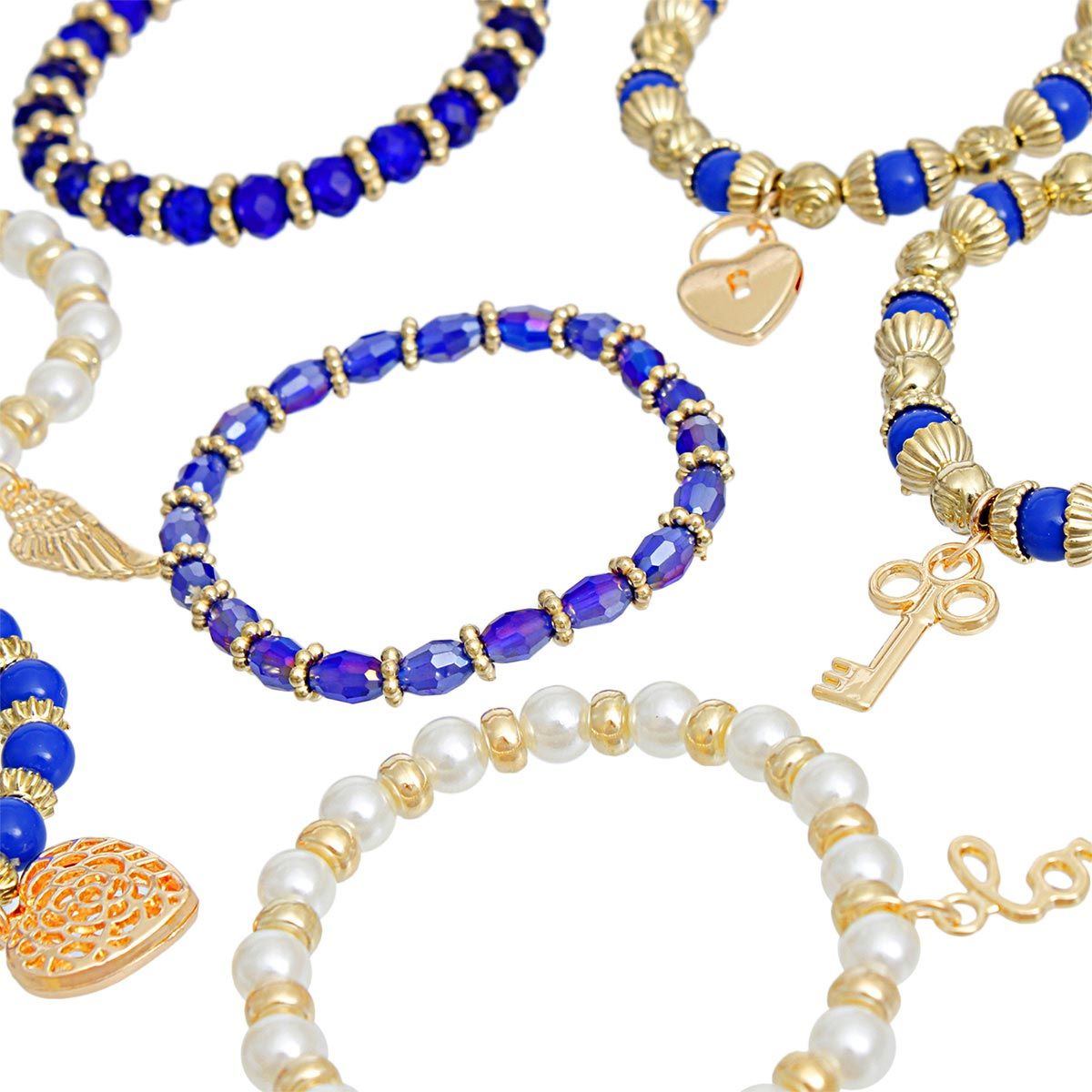 Pearl Bracelet Blue White Bead Set for Women