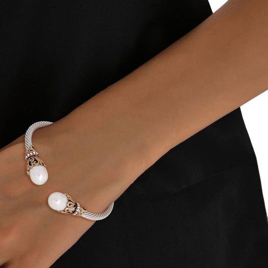 White Pearl Filigree Cable Bangle